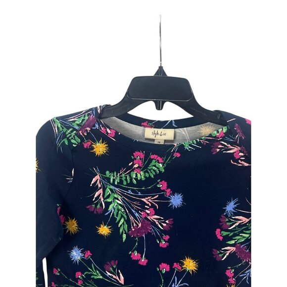 Style & Co Floral 3/4 Sleeve Top Size PM Navy Lightweight Casual Bohemian - Picture 9 of 11